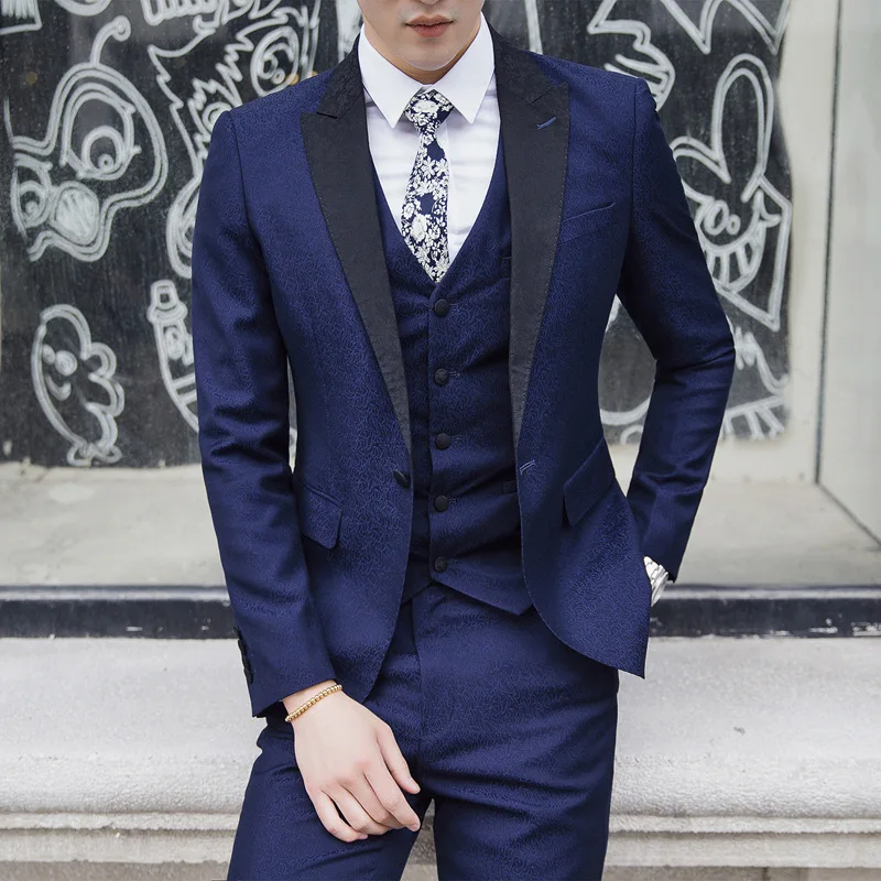 Костюм мужской из трех частей молодежной корейской версии Тонкий костюм шафер