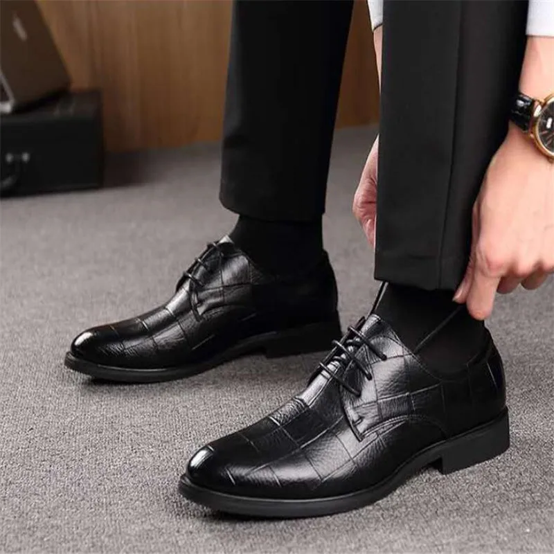 

Brand Men's formal shoes Fashion Dress shoes men business rubber sole lace-up mans footwear wedding brown black big size 38-48