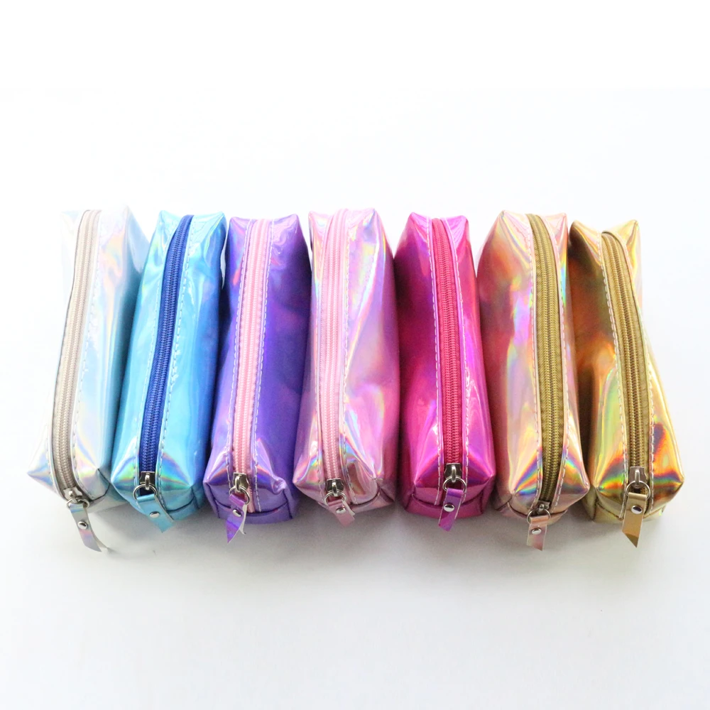 

Domikee creative cute laser colored leather school student zipper pencil bags Korean kawaii pen pencil pouch stationery supplies