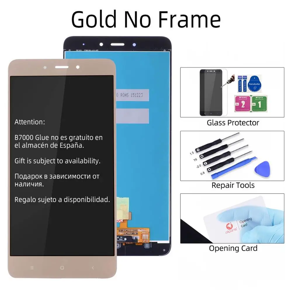 Дисплей для XIAOMI Redmi Note 4 LCD в сборе с тачскрином на рамке 5.5'' черный белый золото - Цвет: No Frame Gold