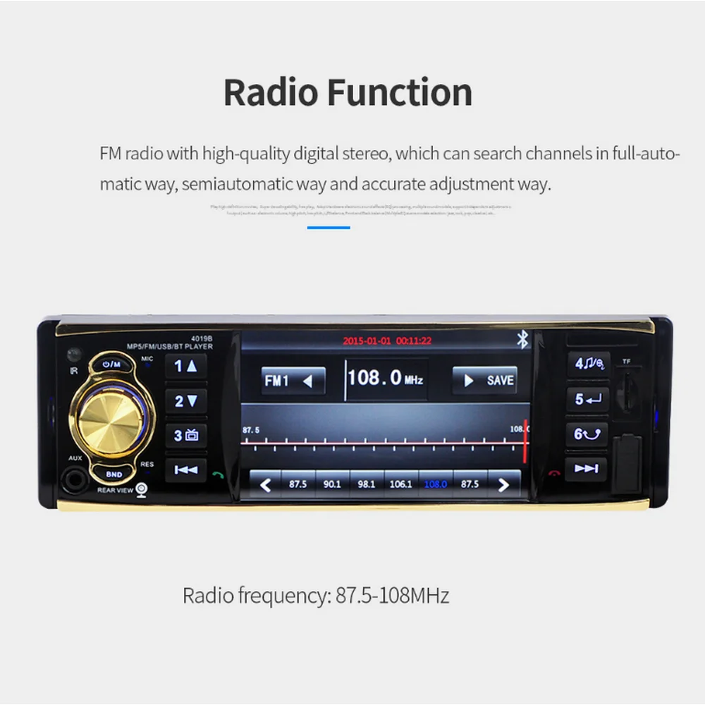 

Car Player Mp5 Reversing Image Bluetooth Connection 4.1 Inch Stereo FM Player USB Steering Wheel Remote Control Player