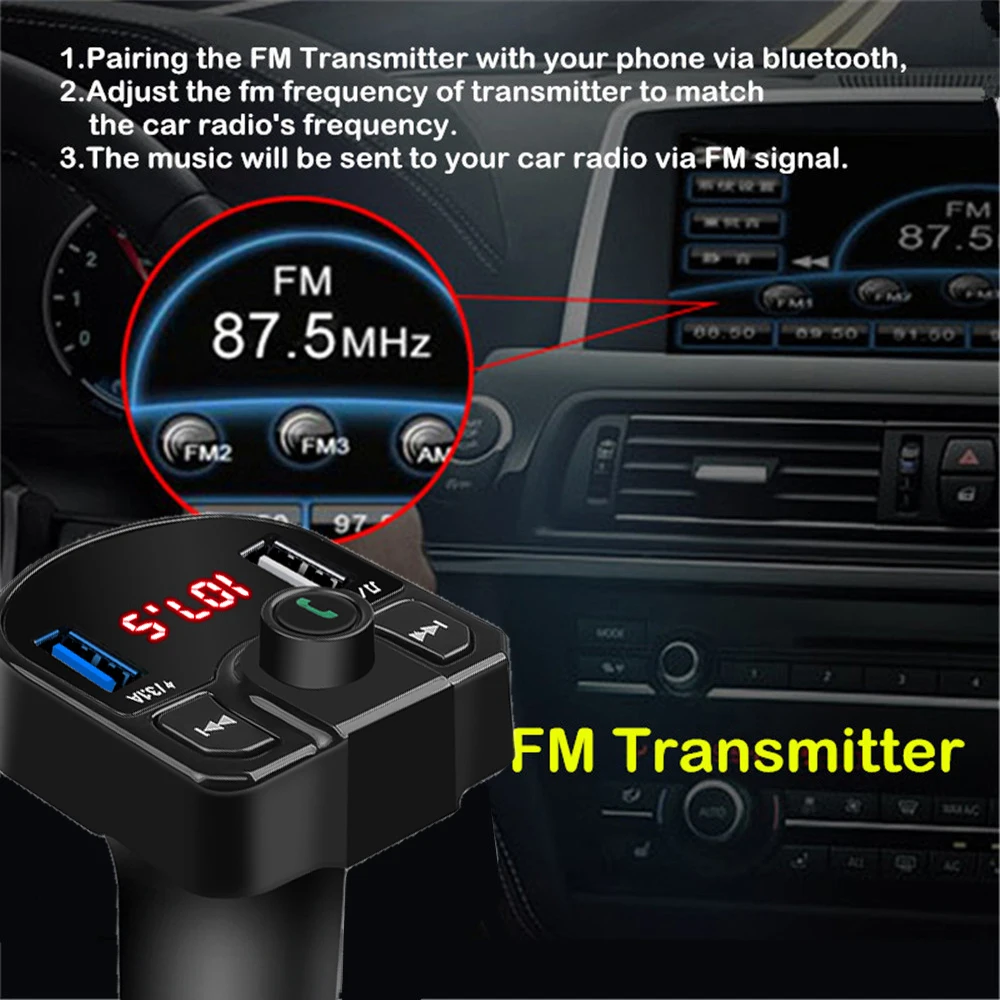 Автомобильный комплект громкой связи Bluetooth 4 2 MP3 плеер FM передатчик поддержка TF