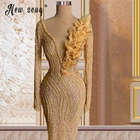 Aso Ebi вечерние платья с глубоким V-образным вырезом и длинным рукавом, с бисером, блестками, Русалка, арабское вечернее платье, наряд 2022