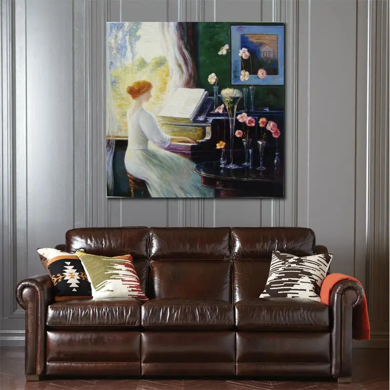 

HD decorative art prints figure painting Lady picture Playing Piano at window posters on canvas living room bedroom bathroom