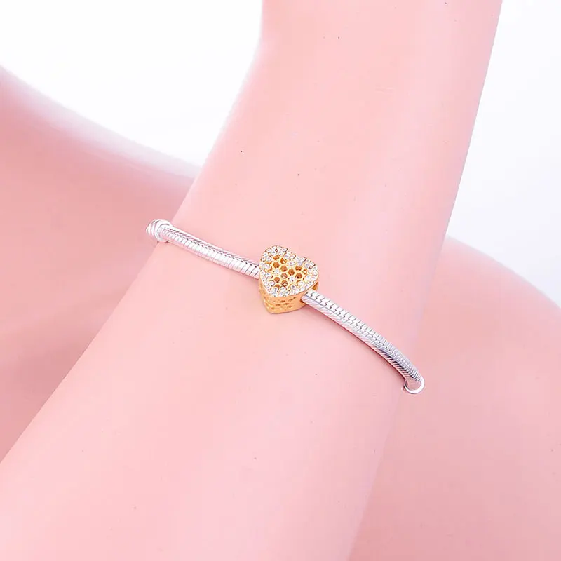 925 пробы Серебряное сердце животное мед пчела улей циркониевые бусины подходят