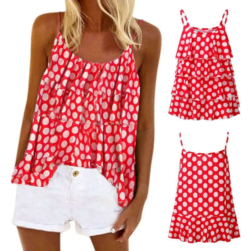 

Ladies Summer Polka Dot Vest Sleeveless Cami T Shirt Tops Casual Cosy Women New
