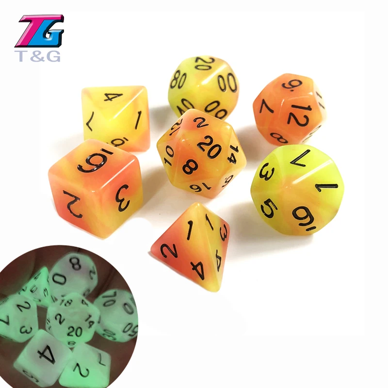 Светящиеся в темноте кости 7 шт. D4 D6 D8 D10 % D12 D20 для DnD Rpg настольная игра | Спорт и