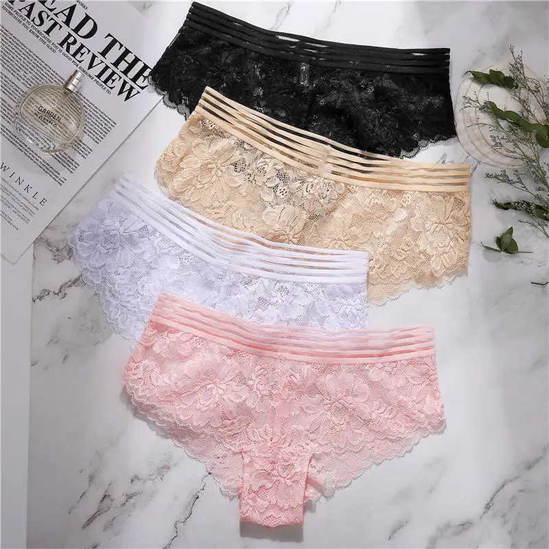 Сексуальные кружевные трусики женское нижнее белье открытые Цветочные для