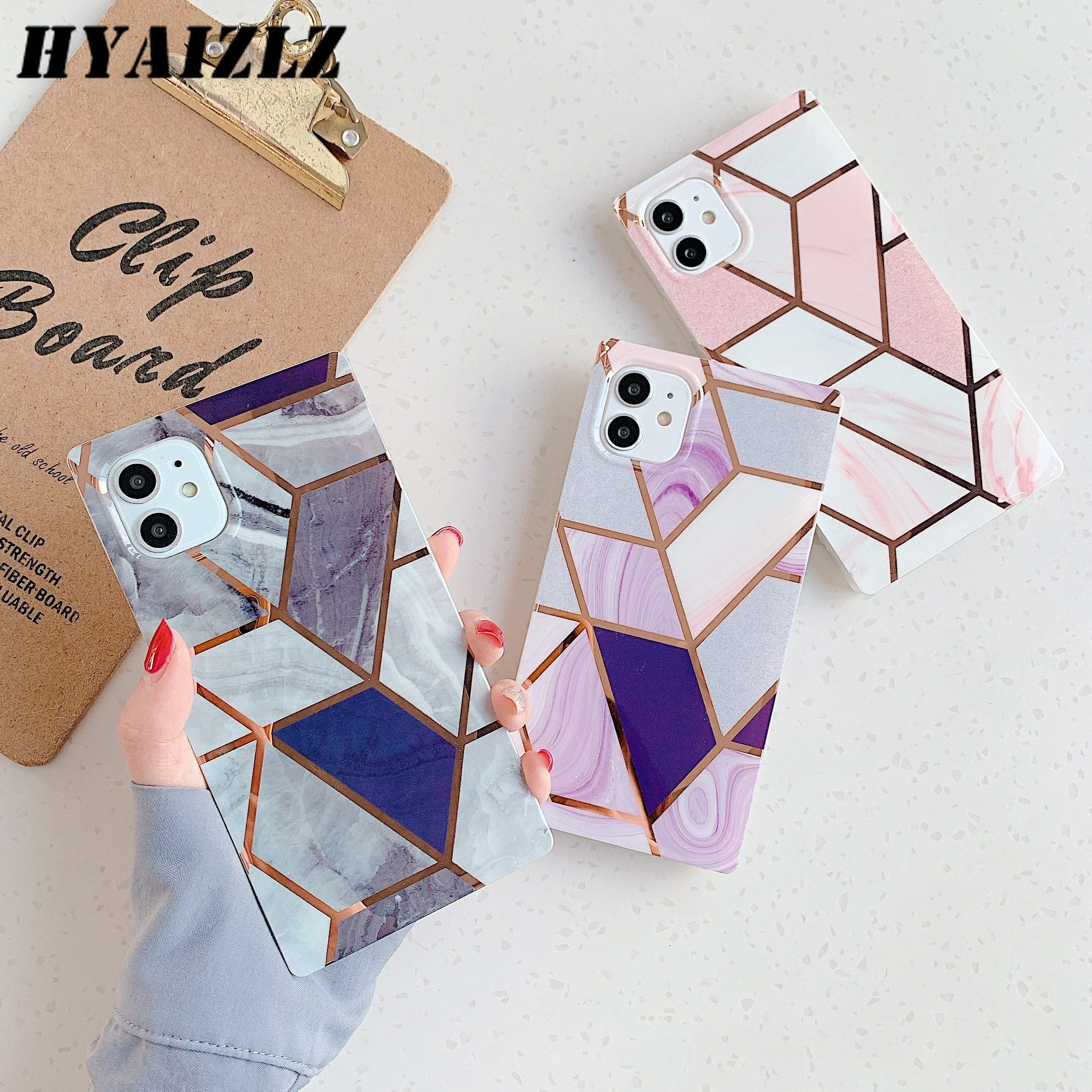 

Luxury Square Marble Case for iPhone 12 mini 11 Pro Max XR XS 7 8 Plus SE 2020 Soft IMD Shockproof Cover Geometric Plating Coque