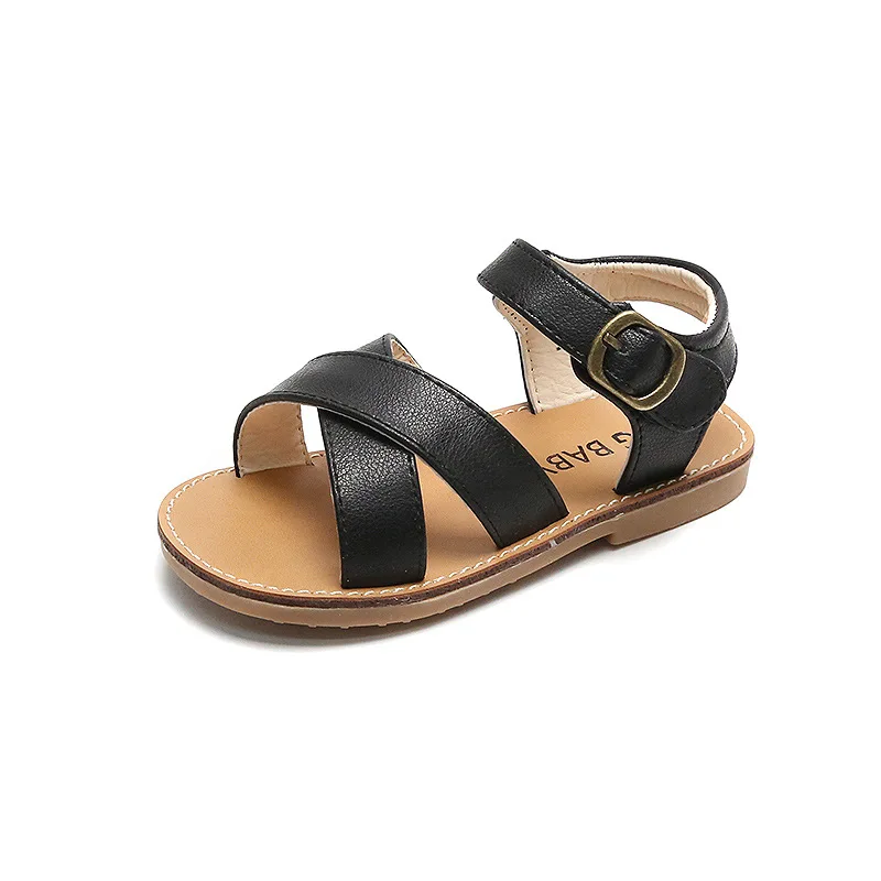 

Summer New Buckle Beach Shoes Casual Fashion Cross Kids Sandals Open-toed Soft-soled Princess Shoes Roman Shoes for Girls Flats