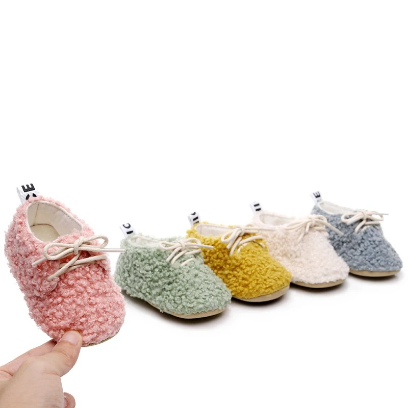 

Winter Baby boys Girls First Walkers Short Boots Children Plus Velvet Soft Sole Lace-up Cotton Shoes Infant Toddler Shoe 0-24M
