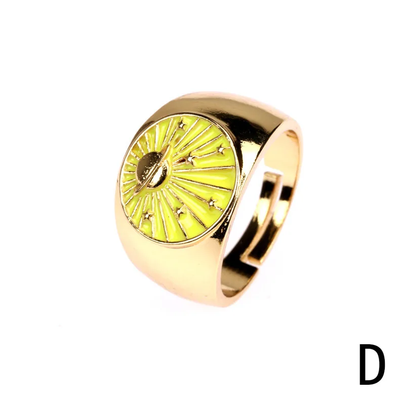 Золотая эмаль Вселенная планета кольца для женщин регулируемые летние звезды на