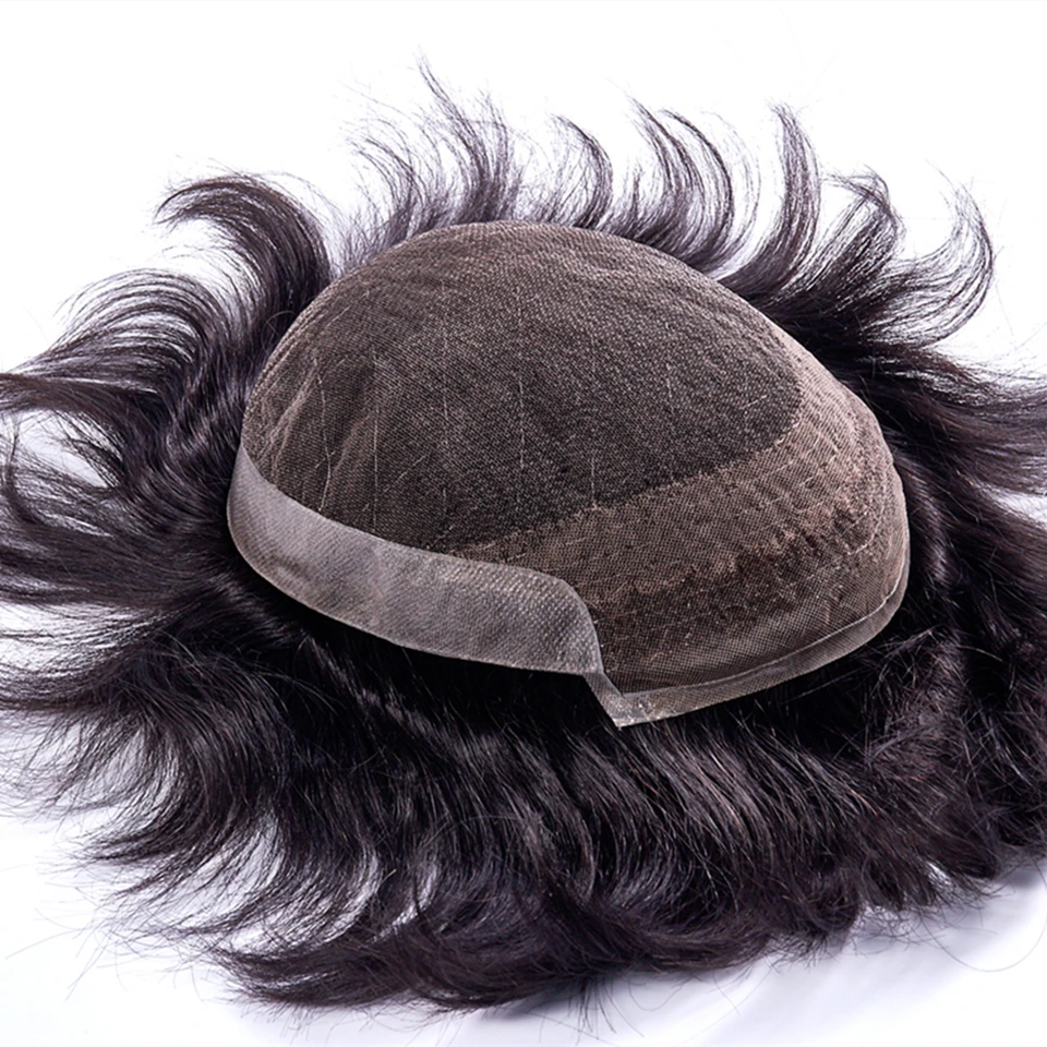 Мужской парик из французского кружева с полиуретановым париком, 6 дюймов, индийские волосы Remy, заменяющие мужские волосы с Т-системой, человеческие парики для мужчин