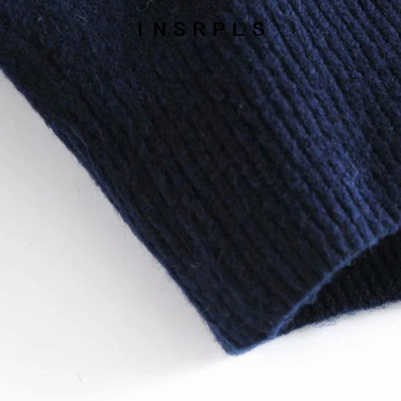 

INSRPLS Women Fashion With Knot Ribbed Trims Knitted Sweater Vintage Long Sleeve Female Pullovers Chic Tops