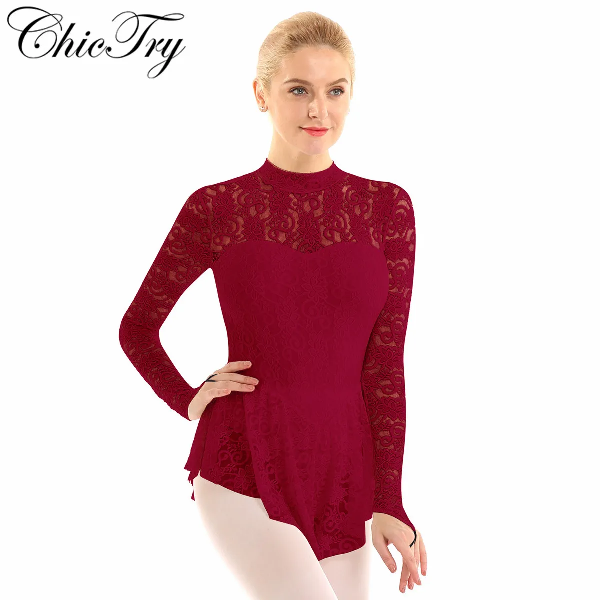 Женские лирические танцевальные костюмы с длинным рукавом цветочные кружева