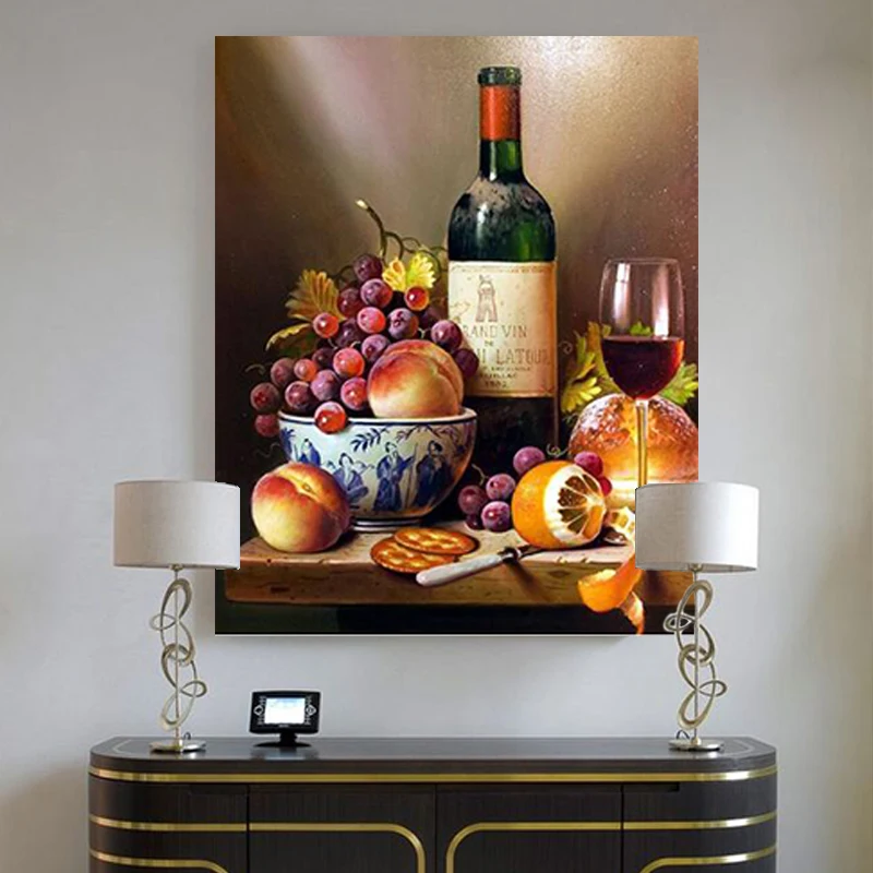 

paint by number art painting by numbers Still life wine bottle fruit wine glass flower biscuit bread art painting living room