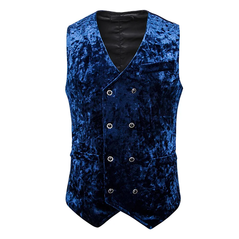 

Fashion New Style V-neck Men's Casual Vest Men's Diamond Velvet Vest Double Breasted Suit Vest