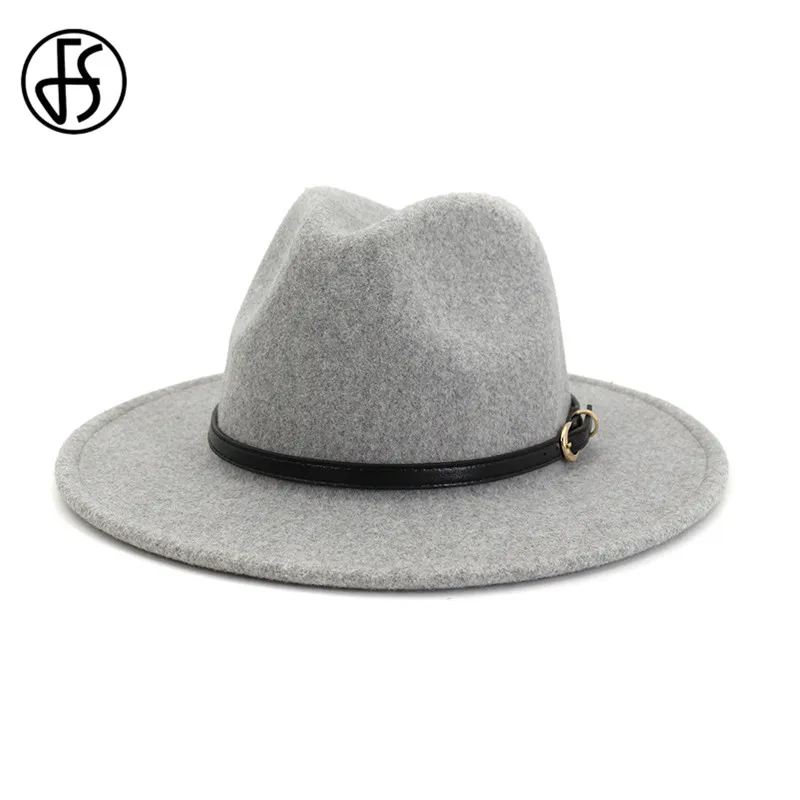 FS бежевый белый шерстяной джазовый шляпа Для мужчин женщин с Широкими Полями