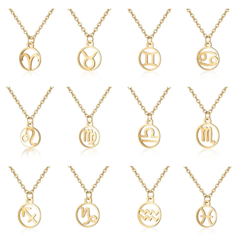 

12 Zodiac Necklace Constellation Pendant Necklace Collar Chain 100% Stainless Steel Jewelry Horoscope Jewelry For Women gift