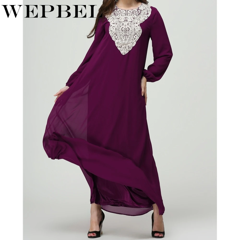 

Wepbel мусульманская женская одежда с длинным рукавом халат двойное плотное свободное мусульманское платье Рамадан кружевная мусульманская ...