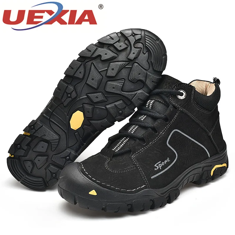 Зимние ботинки из UEXIA кожи Мужская обувь зимние теплые короткие плюшевые мужские