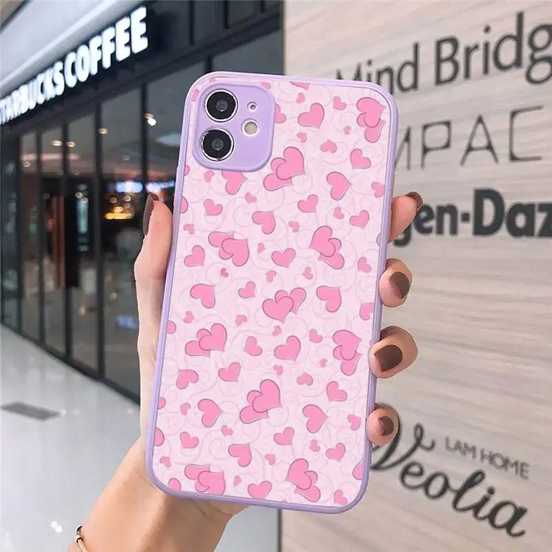 

pink Love Phone Case Matte Transparent for iPhone 7 8 11 12 s mini pro X XS XR MAX Plus cover funda