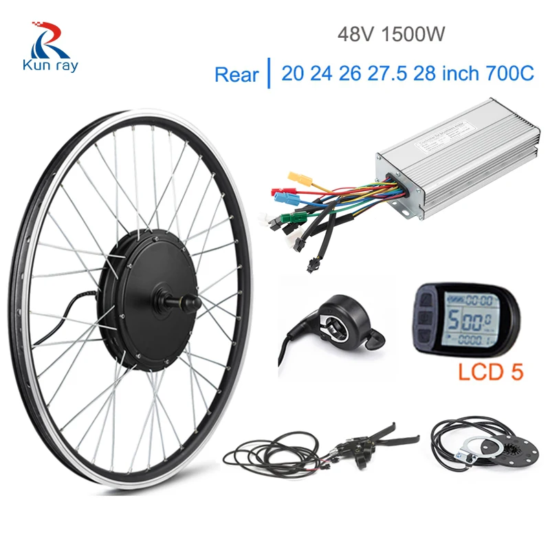 Verkauf Elektrische Bike Conversion Kit 1500 W 48 V Motor Rad 20 24 26 27,5 Zoll 700C Bürstenlosen DC Hub Motor Für Hinten Rad KT LCD5 Display