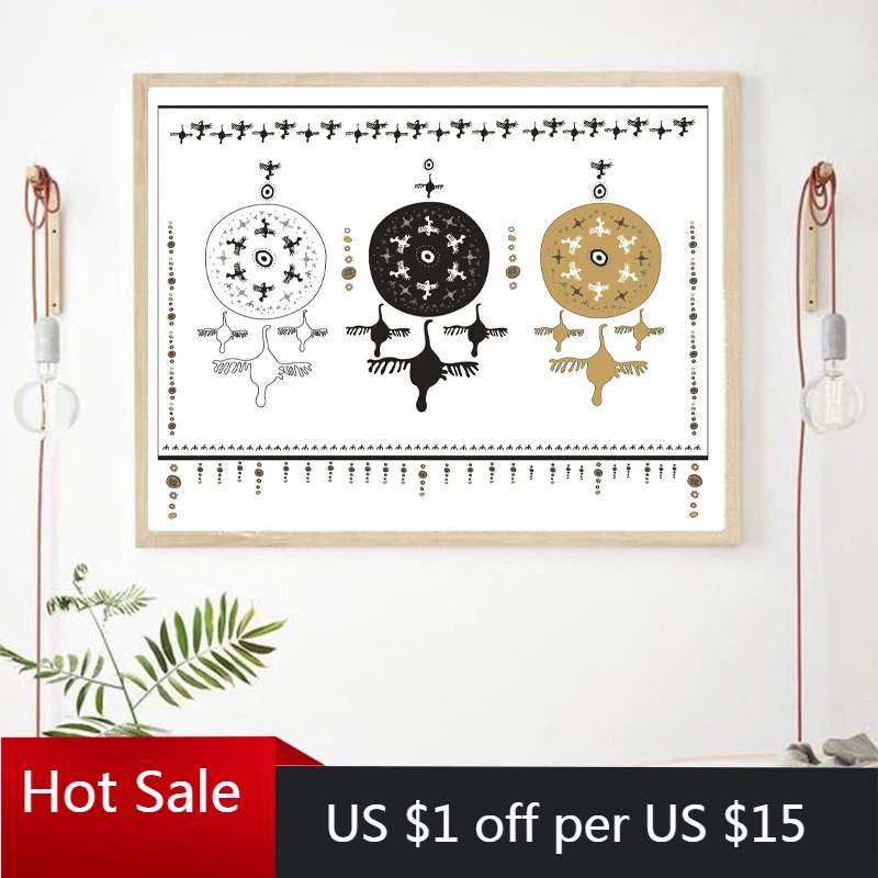 Иллюстрация барабана шамана плакат печать настенная Картина на холсте настенное