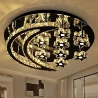 Remote Control Dimmable Chrome Chancelier For Foyer Bedroom Lustre De Crystal Plated Steel Star & Moon Design Ceiling Chandelier