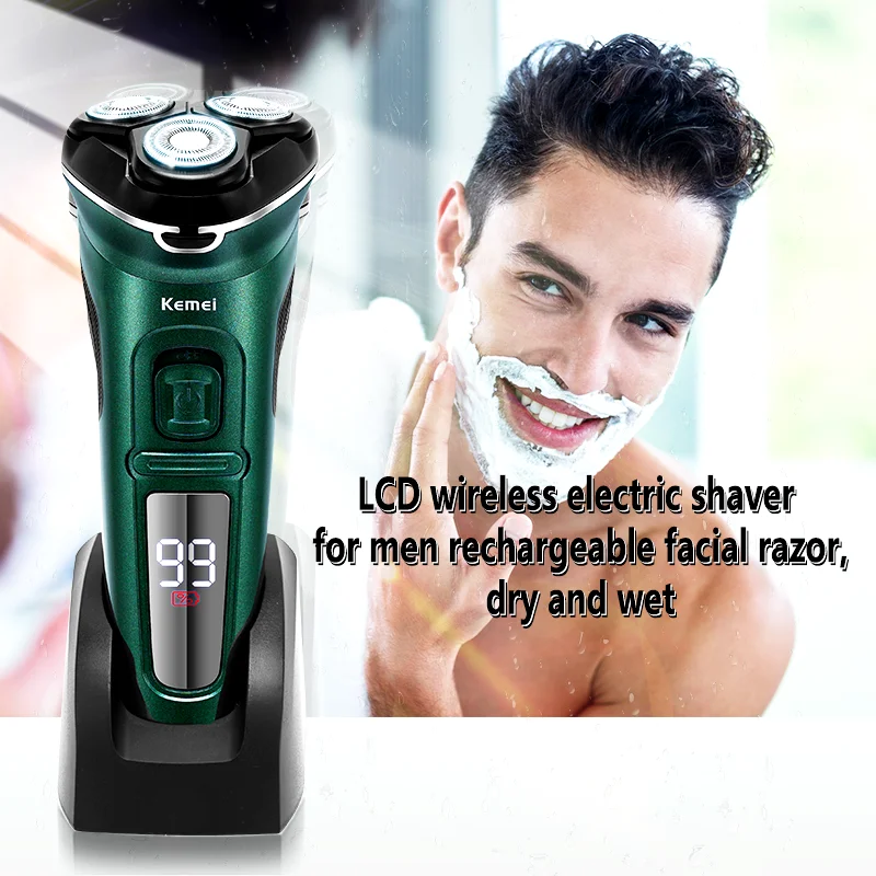 Powerful Cordless LCD Electric Shaver with Charger Base Wet Dry Beard Razor Rechargeable Facial Shaving Machine For Men | Бытовая