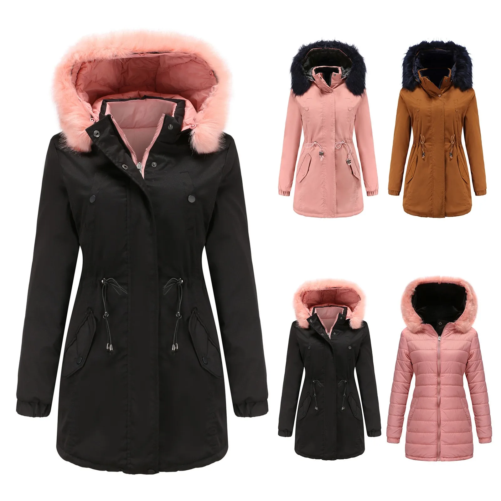 

Wear Warm Trench Jacket Women's Fur' Winter Two Lined Outwear Hooded Coat Thick Overcoat Women's Coat Jacket