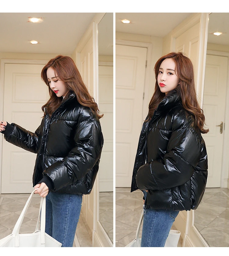 New Arrival Fashion Women Winter Glossy Parka Warm Thicken Ladies Coat Short Stand Collar Coats Parka Womens Jackets