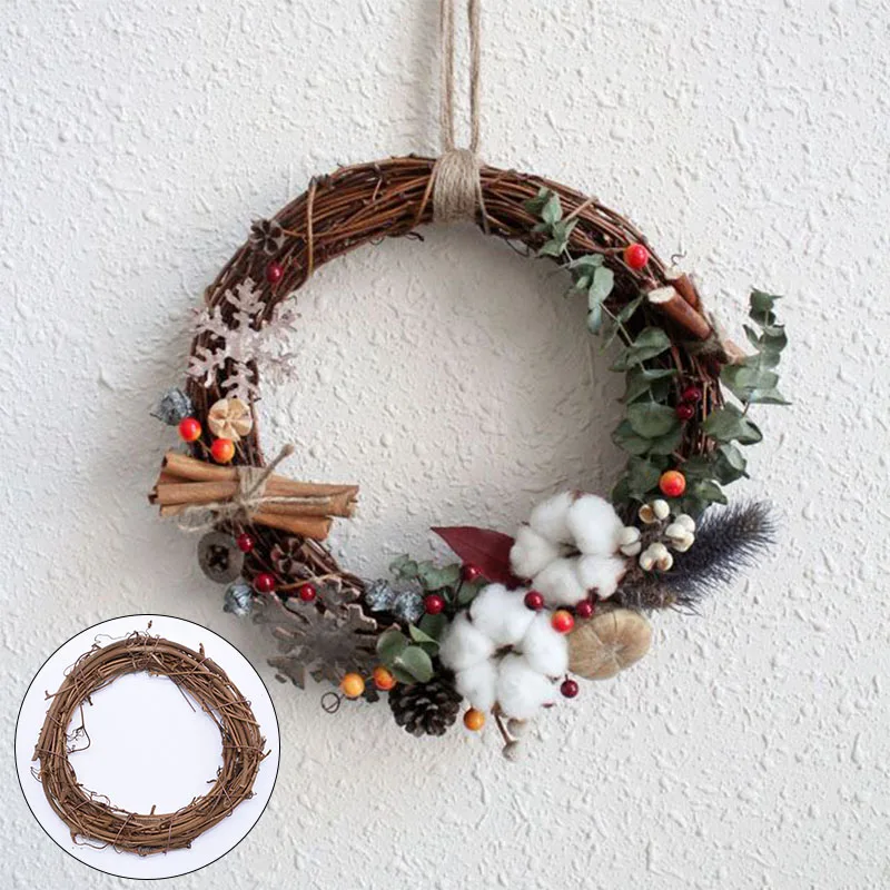 

8-25cm Natural Rattan Wreath Christmas Decor DIY Handmade Crafts Wedding Party Easter Garland Material House Door Wall Ornaments