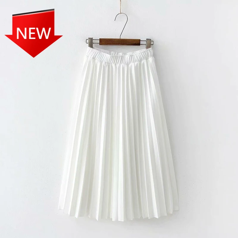 

Skirt Solid Color Pleated Skirt Women Causal Midi Skirts 2022 Spring Summer Women High Waist