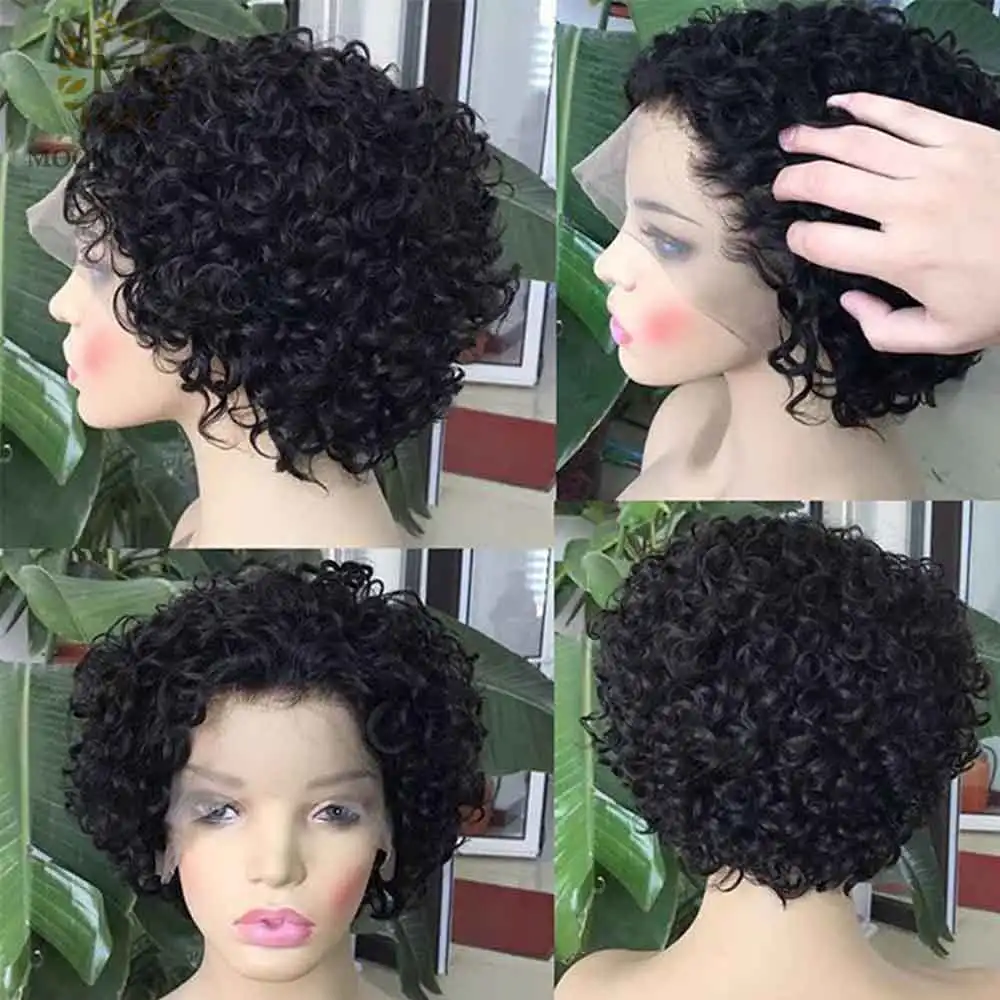 Pixie Cut парик кудрявый боб кружевные передние человеческие волосы парики для