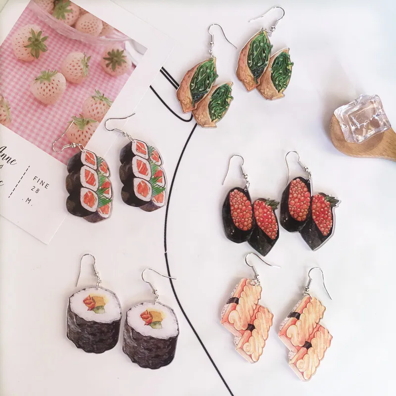 Забавные украшения для еды, имитация суши пончиков, куриные ножки, акриловые висячие серьги, креативные вечерние серьги, рождественские подарки