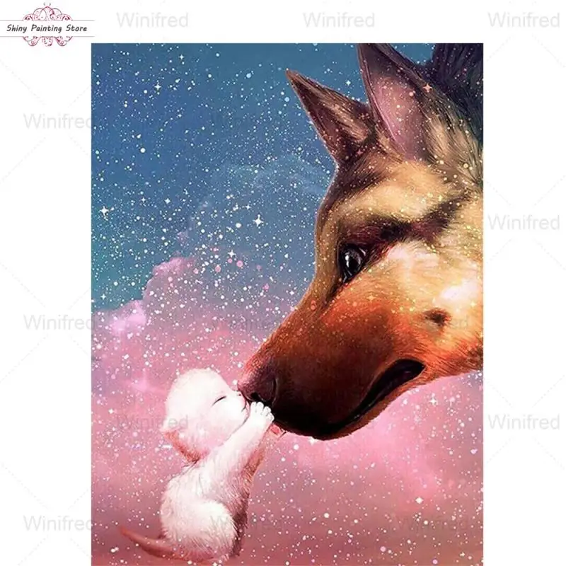 

5D DIY Diamond Painting Cat Kissing Dog Full Drill Cross Stitch Kit Diamond Embroidery Animals Starry Sky Home Decoration Gift