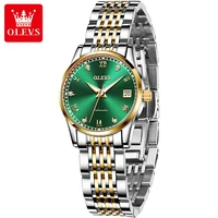 top brand olevs women automatic mechanical watches stainless steel fashion green self winding wristwatch ladies luxury clock