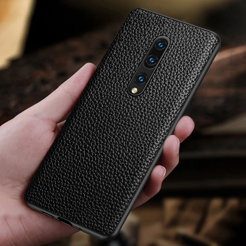 

Phone Case For Oneplus Nord 7T Pro 7 8 Pro 6 6T Cowhide Litchi Texture Genuine Leather Anti-fall full protection Back Cover