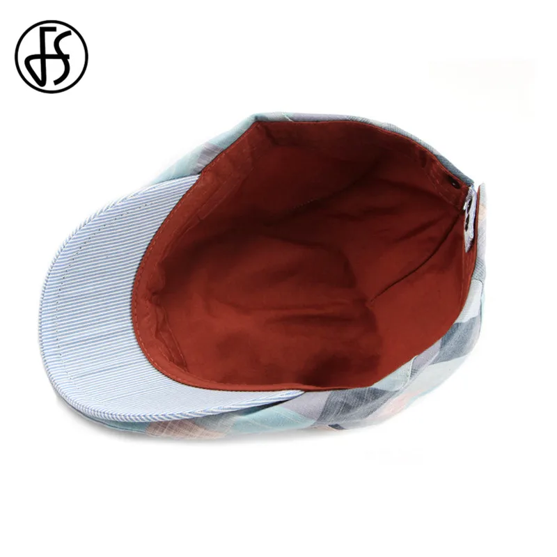 Кепка унисекс клетчатая на плоской подошве из хлопка весну/лето|Женские береты| |