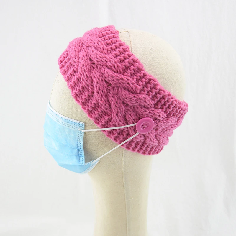 

Fashion bow winter wool knit warm women headbands with buttons girl turban outdoor sports headwear hair ribbons hair accessories