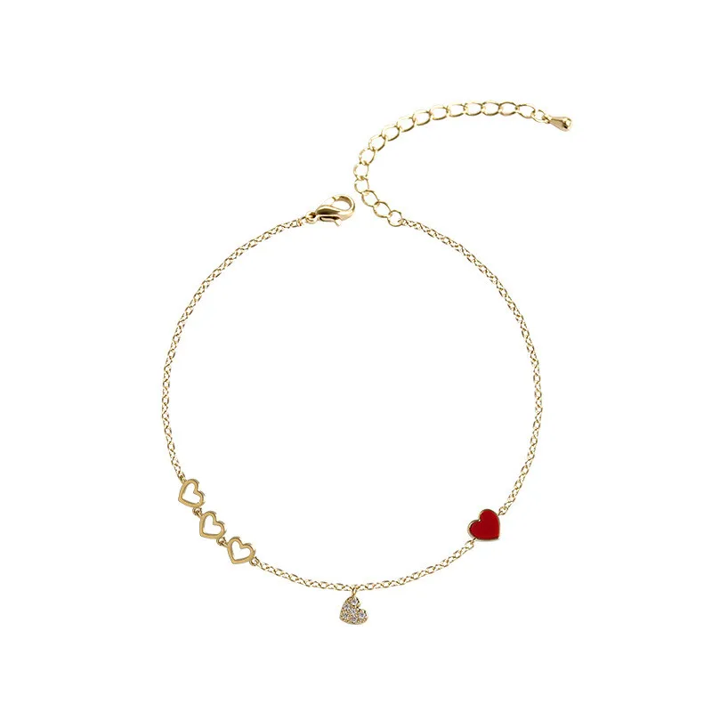 

Korean New Crystal Pendant Bracelet for Woman Fashion Sweet Red Love Gold Cuff Bracelet Girl Hand Jewelry Anniversary Gifts