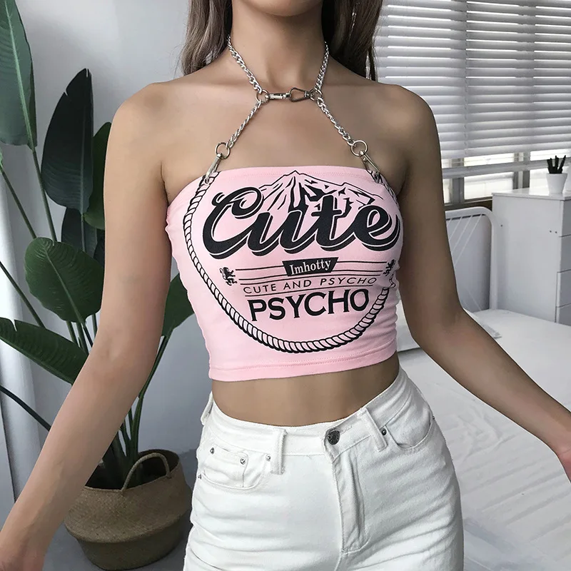 Летний женский сексуальный топ на бретельках с принтом цепей