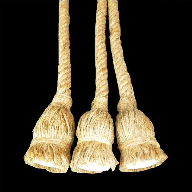 Светодиодный Ретро креативный подвесной светильник из пеньковой веревки для