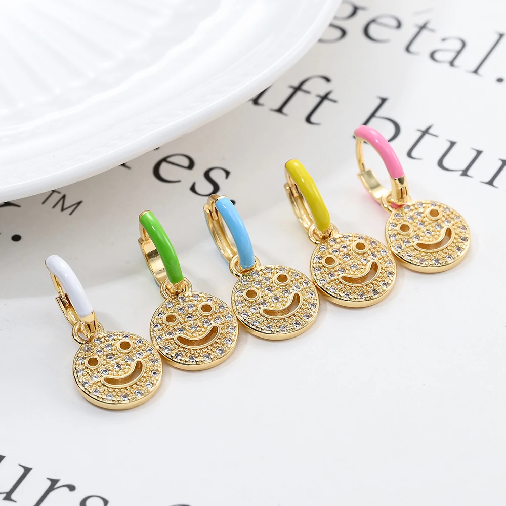 Милые круглые серьги-кольца Pipitree с цирконом улыбающимся лицом для женщин модные