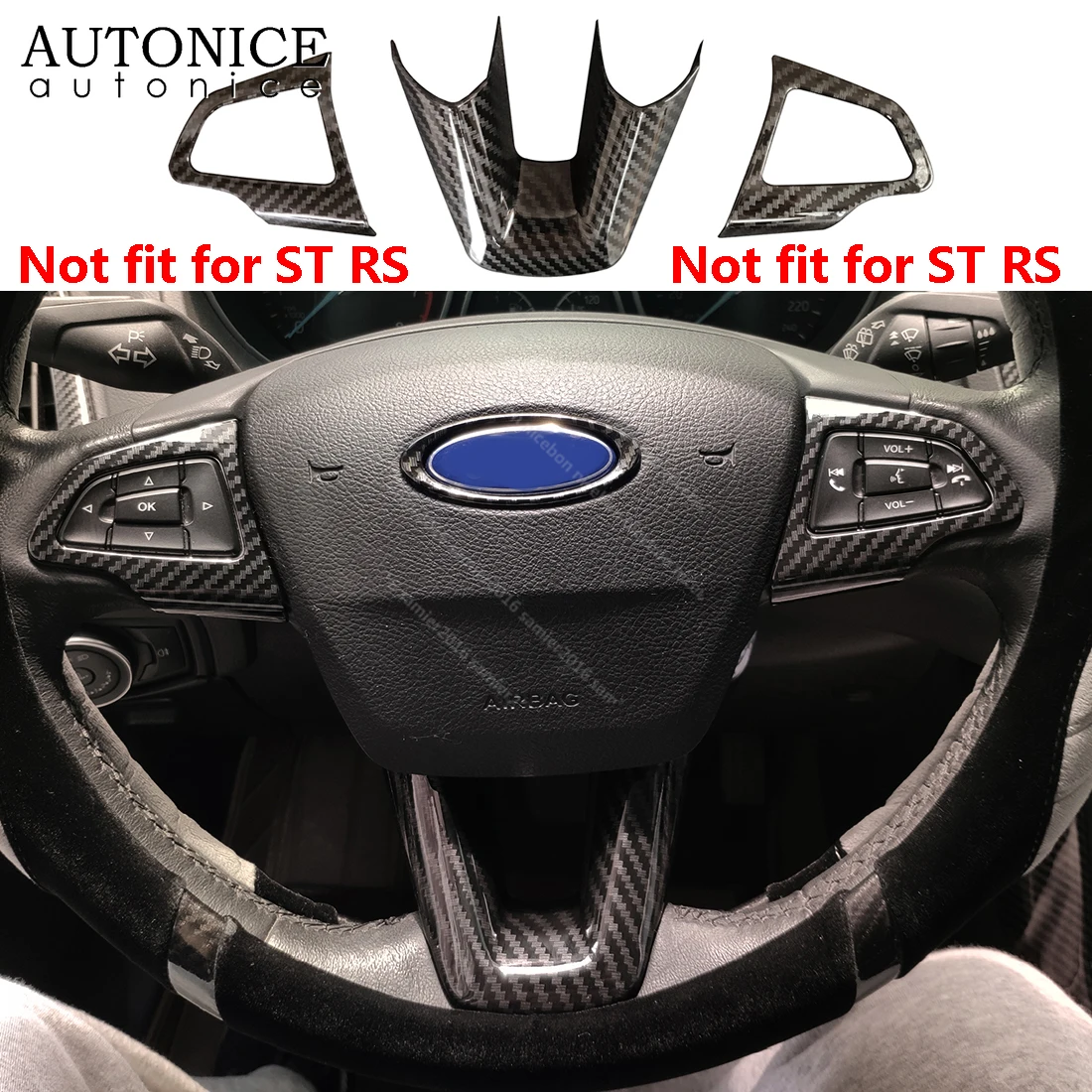 

3pcs Carbon fiber color Steering Wheel Cover Fit For ford Focus Escape Kuga not for RS ST