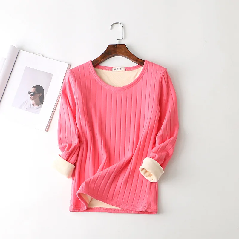 Женская Толстая зимняя футболка с длинным рукавом и бархатной