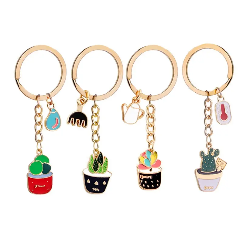 

Cute Colorful Potted Succulents Plant Cactus Enamel Key Ring Keychains for Women Bag DIY Charm Key Holder Jewelry Keyrings