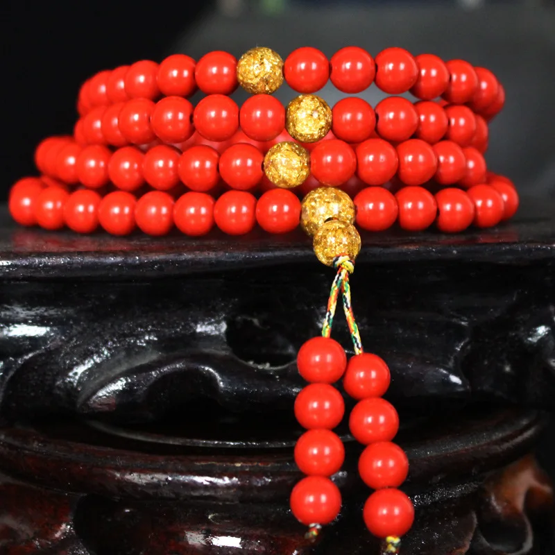Браслет из Органическая киноварь натуральных красных бусин оригинальный дизайн