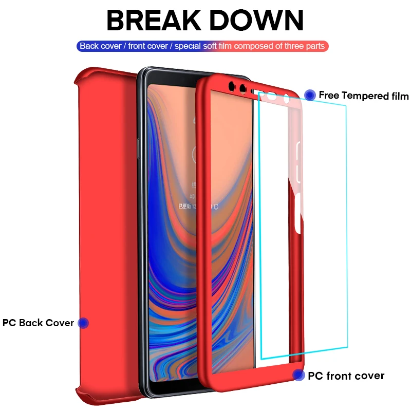 

360 Full Protection Phone Case Back Cover + Tempered Glass Flim for Samsung Galaxy J4 Plus J6 Plus J4 J6 2018 J3 J3 Pro J5 J7